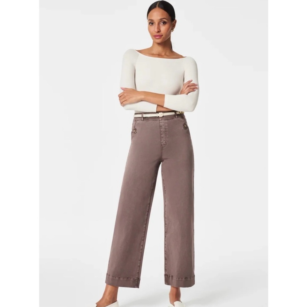 Spanx STRETCH TWILL CROP WIDE LEG PANTS Smoke